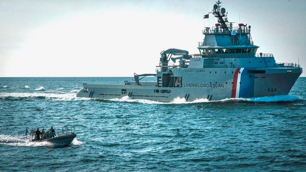 This July 30, 2026 photo made available by the Captain Paul Watson Foundation shows an Icelandic Coast Guard vessel taken from the protest vessel Bandero. THE CANADIAN PRESS/Handout - Captain Paul Watson Foundation via AP (Mandatory Credit).