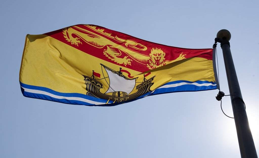 The New Brunswick provincial flag flies on a flagpole in Ottawa, Friday, July 24, 2026 in Ottawa. 