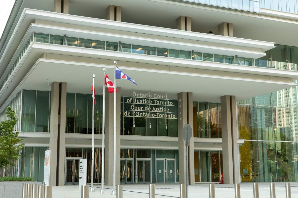 The 17-storey Ontario Court of Justice courthouse is seen in downtown Toronto on Wednesday, Aug. 16, 2023.