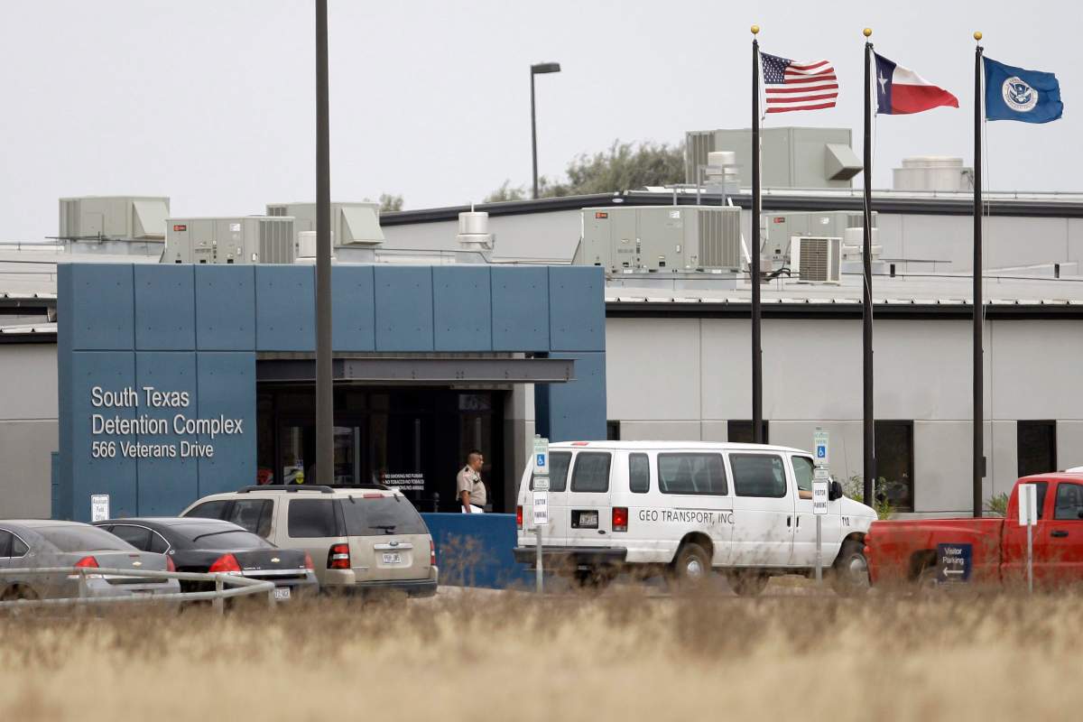 FILE – This Feb. 10, 2009 file photo shows the privately-run South Texas Detention Center in Pearsall, Texas.