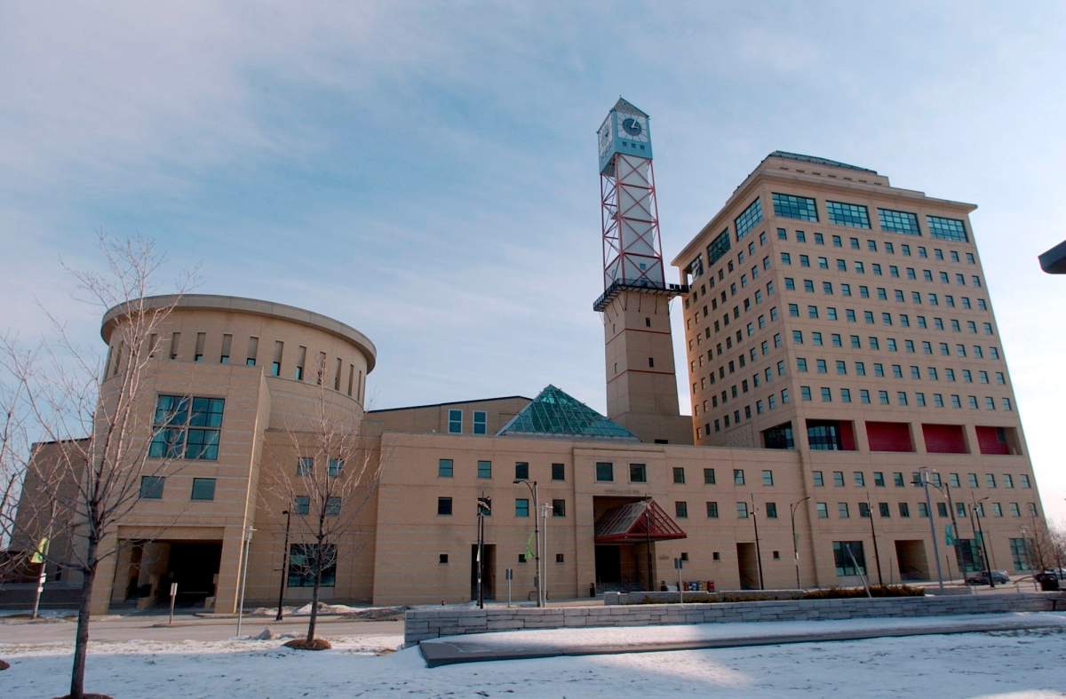 A wide-angle view of the north side Mississauga City Hall.