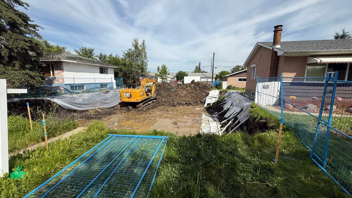 The aftermath of a severe storm at an excavation site in the Lauderdale neighbourhood of north Edmonton on Tuesday, August 4, 2026.