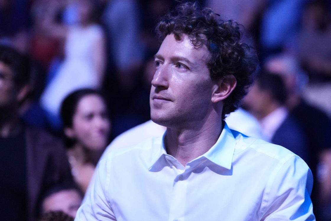 FILE - Meta CEO Mark Zuckerberg watches at UFC Freedom 250 on the South Lawn of the White House, Sunday, June 14, 2026, in Washington.