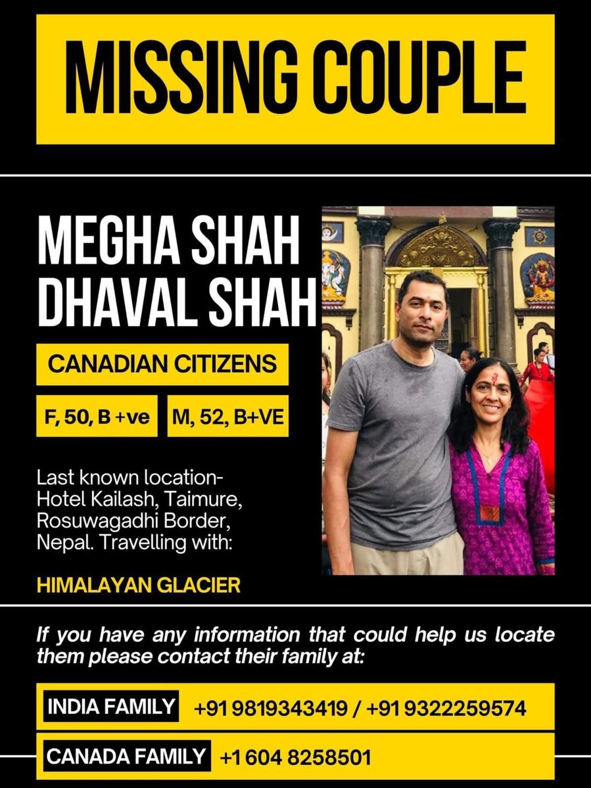 A poster has been created for the missing couple in Nepal in the hopes that someone knows where they might be.