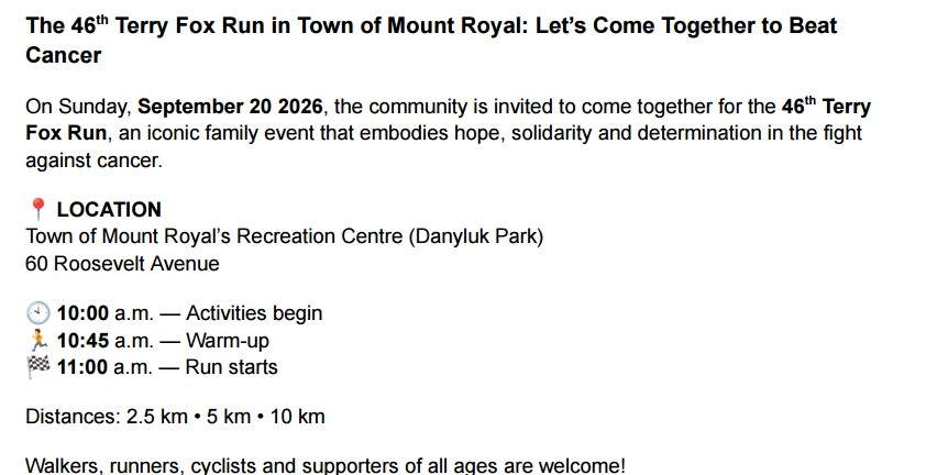 Terry Fox Run In Town of Mount Royal - image