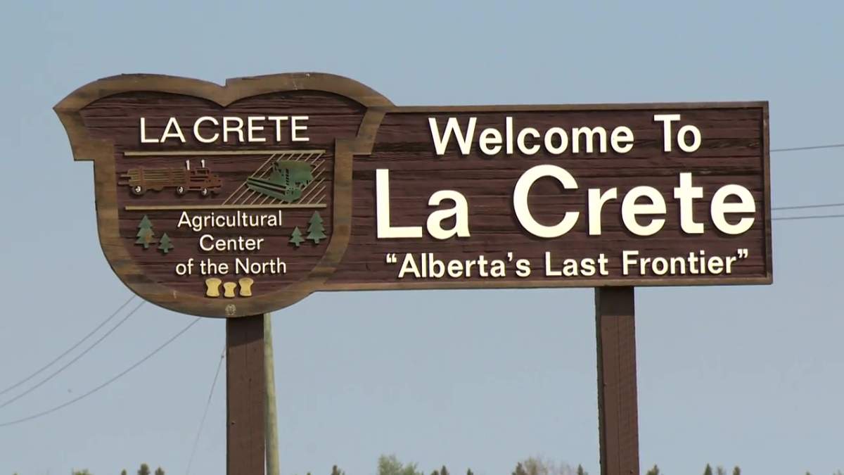 File photo of a welcome sign outside La Crete, Alta.