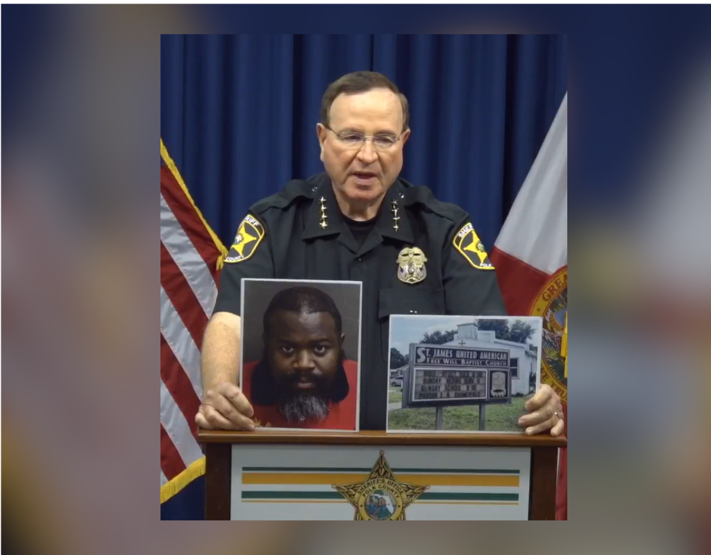 Sheriff Grady Judd briefs the media regarding the arrest of 42-year-old Timothy Chaneyfield.