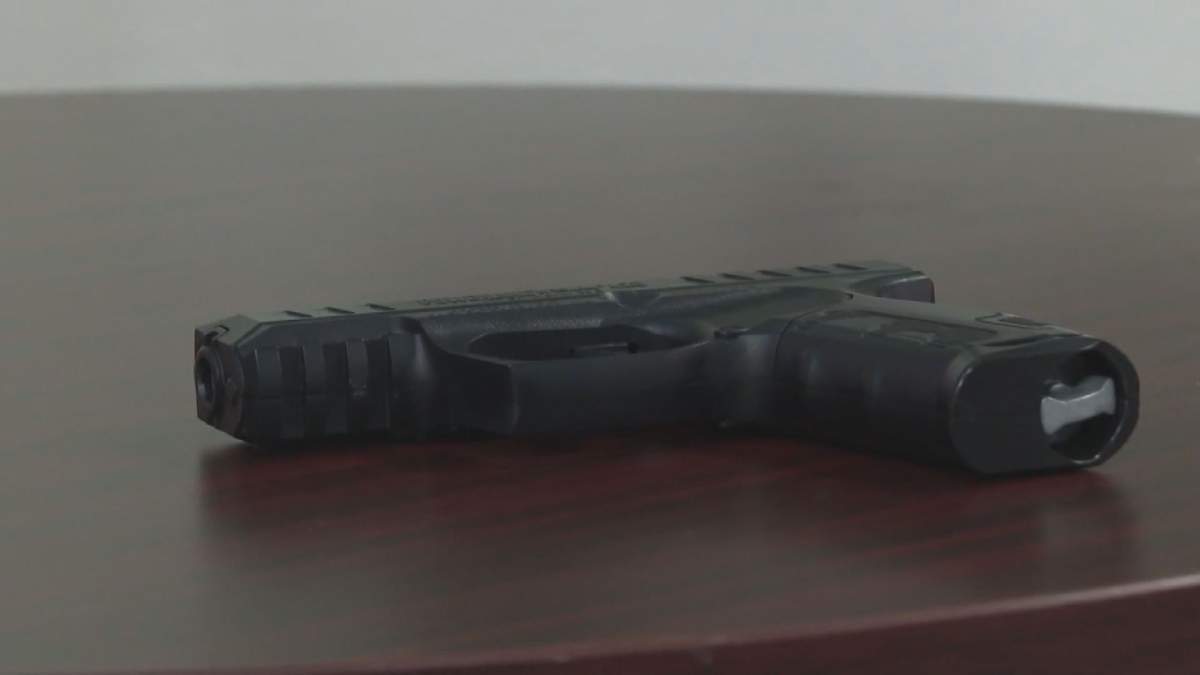 An airsoft pistol seized following an incident at Park Place Mall in Lethbridge, Alta., last week.