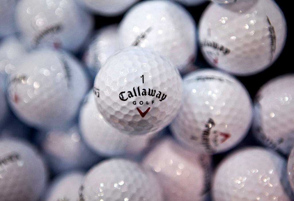 FILE: Callaway brand golf balls sit on display at a Golfsmith retail store in New York, U.S., on Thursday, Aug. 19, 2010.