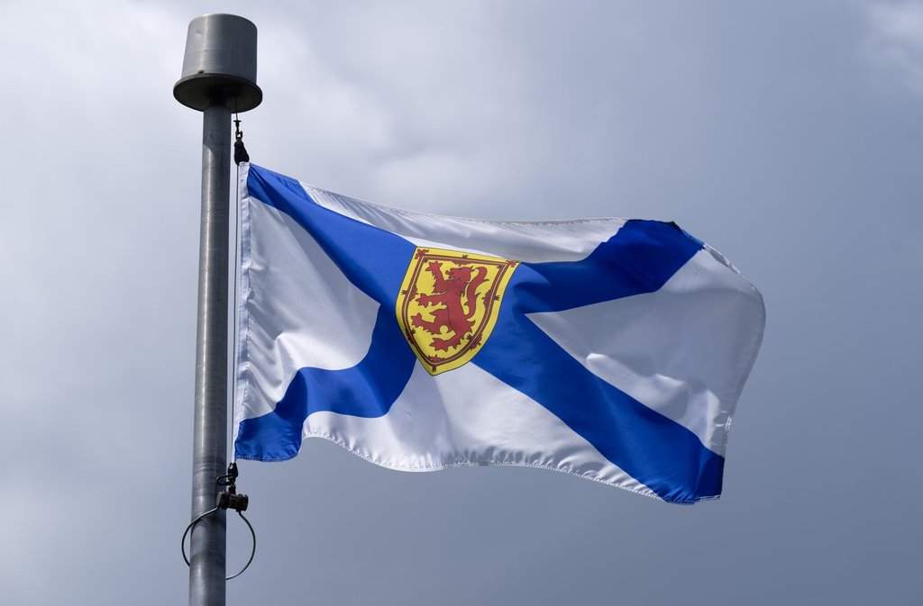 The Nova Scotia provincial flag flies on a flagpole in Ottawa, Thursday, July 23, 2026 in Ottawa.  