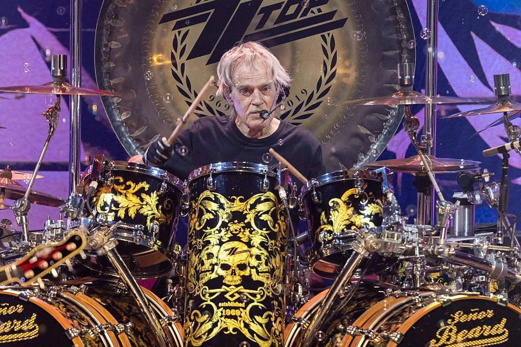 Frank Beard of ZZ Top performs at Stiefel Theatre on August 6, 2025 in Salina, Kansas.