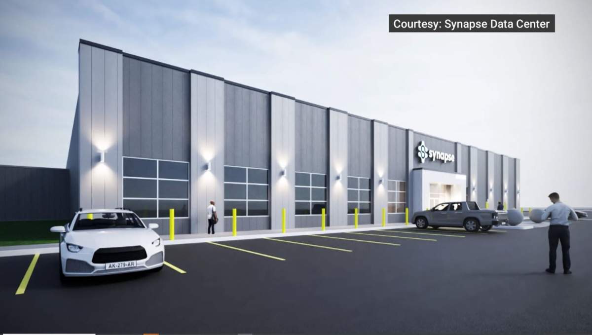 An artist's rendition of the massive new data centre, which the Town of Olds called a $10-billion investment that would create 2,000 construction jobs and more than 1,000 long-term, highly-skilled jobs.