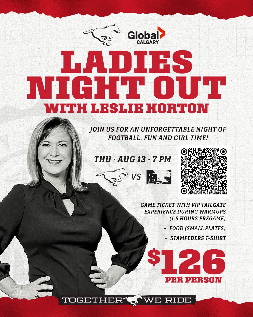 Tickets to "Ladies Night Out" with Global Calgary's Leslie Horton and the Calgary Stampeders are available by scanning the QR code above.