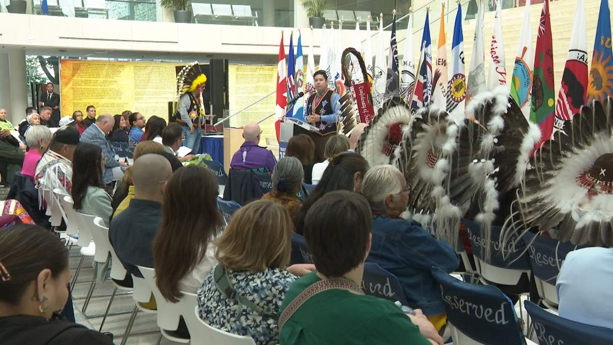 The event marking the 150th anniversary of the signing of Treaty 6 was held Monday at Edmonton City Hall>