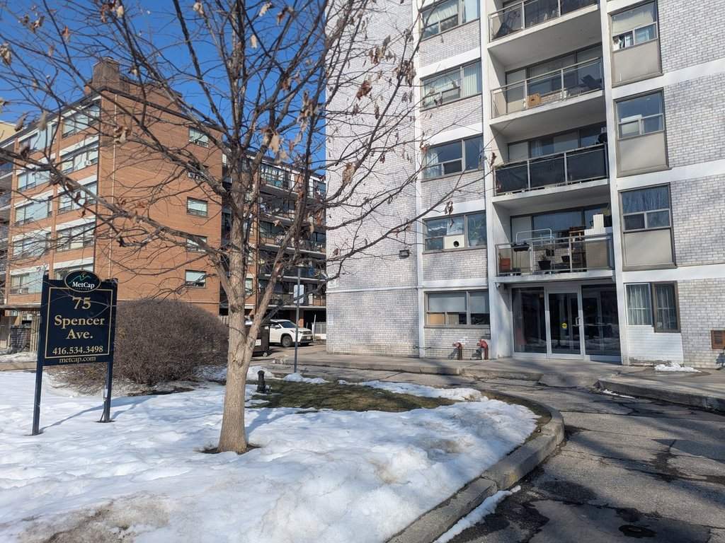 An apartment building in Toronto's west end at 75 Spencer Ave., is shown in a handout photo taken on Feb. 27, 2026. THE CANADIAN PRESS/Handout.