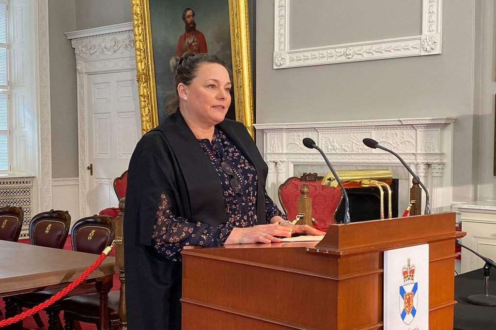 Nova Scotia's Speaker of the House Danielle Barkhouse speaks at the legislature in Halifax on Wednesday, March 25, 2026. THE CANADIAN PRESS/Lyndsay Armstrong.
