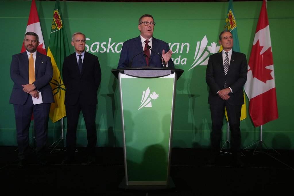 Saskatchewan Premier Scott Moe speaks at Canada’s national investment summit in Toronto on Monday, Sept. 14, 2026. THE CANADIAN PRESS/Nathan Denette