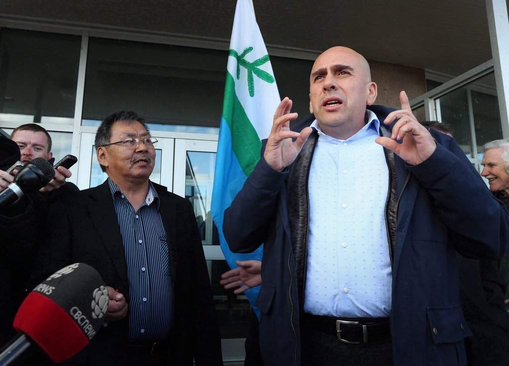 Todd Russell, president of the NunatuKavut Community Council, talks to the media in St. John's on Tuesday, Oct. 25, 2016. THE CANADIAN PRESS/ Paul Daly.