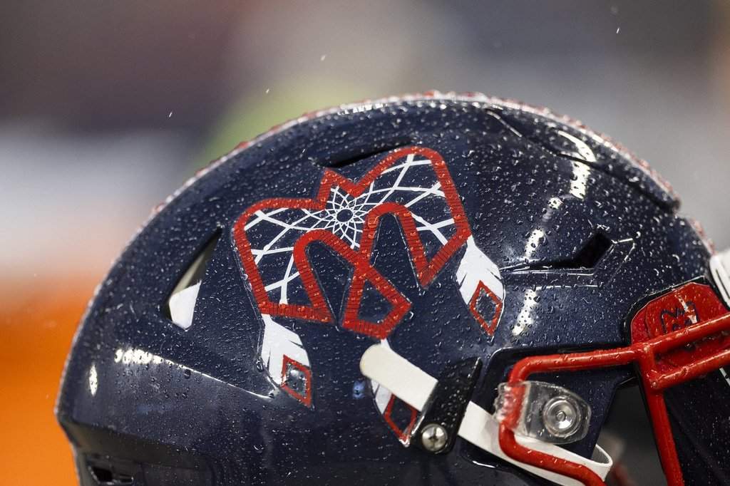 An Indigenous inspired Montreal Alouettes logo on a helmet ahead of their CFL game against the Toronto Argonauts in Toronto on Saturday, September 28, 2024. THE CANADIAN PRESS/Nick Iwanyshyn.