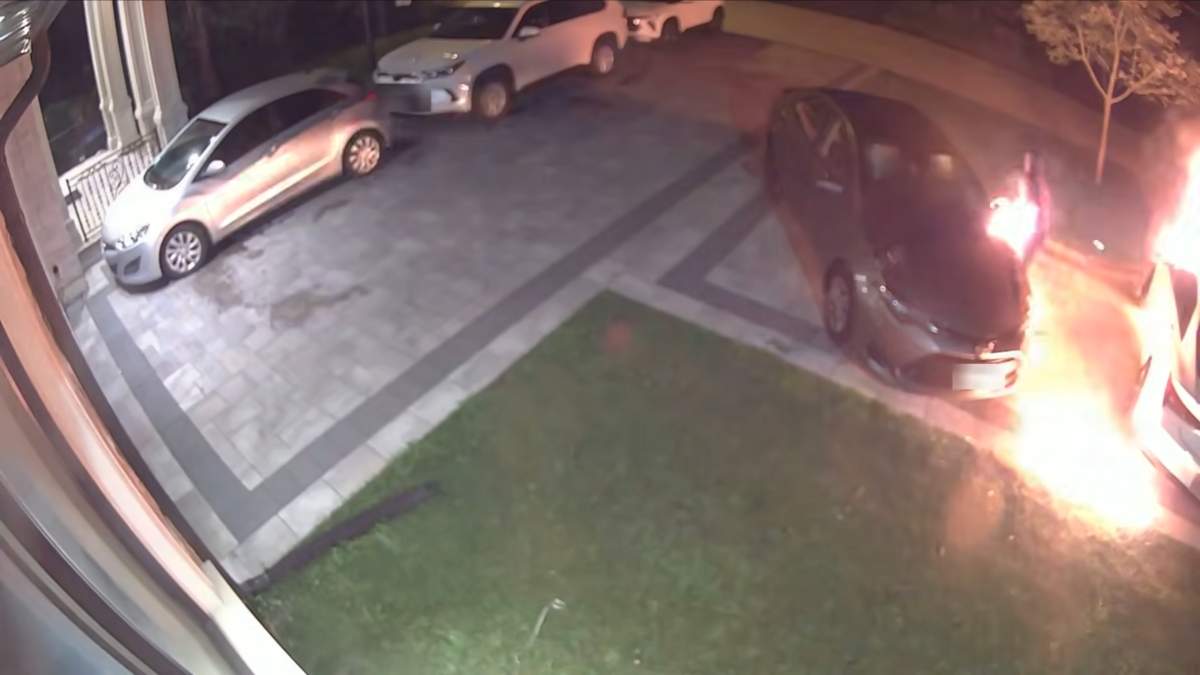This still image from surveillance video released by Toronto Police Service shows a suspect in an arson investigation at the home of Toronto Liberal MP Salma Zahid, in Scarborough, Ont., early on Thursday, Aug. 27, 2026.