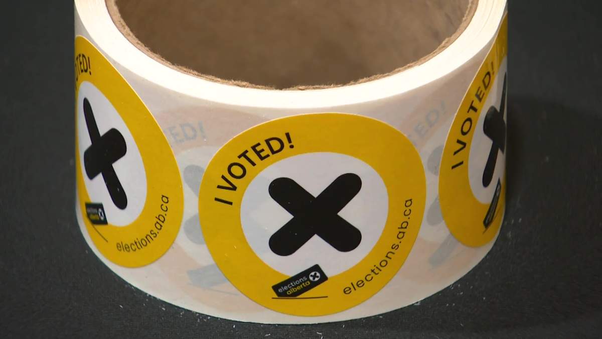 Elections Alberta stickers for the Alberta referendum on Thursday, September 3, 2026.