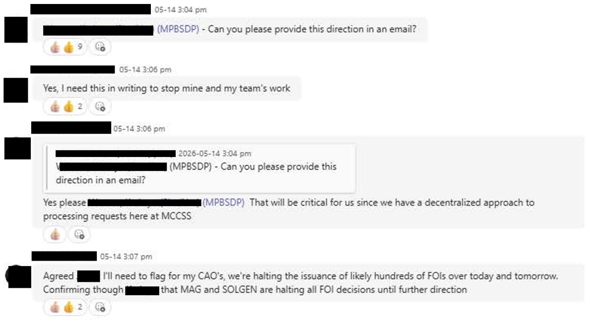 Civil servants ask for the Microsoft Teams order to be put in an email. If no screenshot is taken, messages on Teams are deleted within 30 days on government accounts.