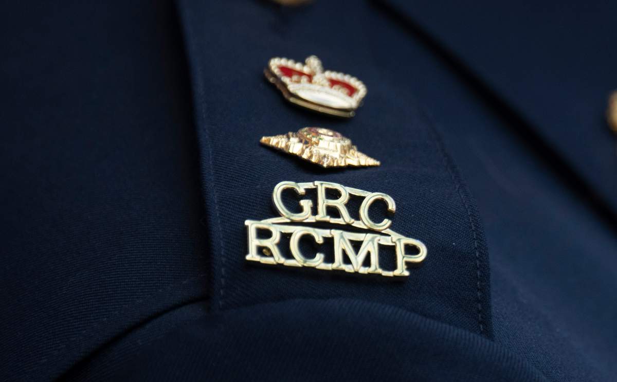 The RCMP logo is seen on the shoulder of a superintendent Saturday, June 24, 2023.