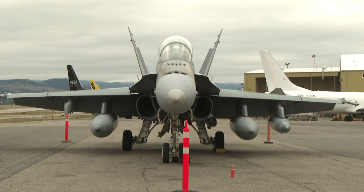A Canadian fighter jet in Kelowna to show what kind of planes new recruits will be working on if they choose to become aircraft mechanics for the military. The military has lots of types of aircraft, including search-and-rescue helicopters and surveillance aircraft.