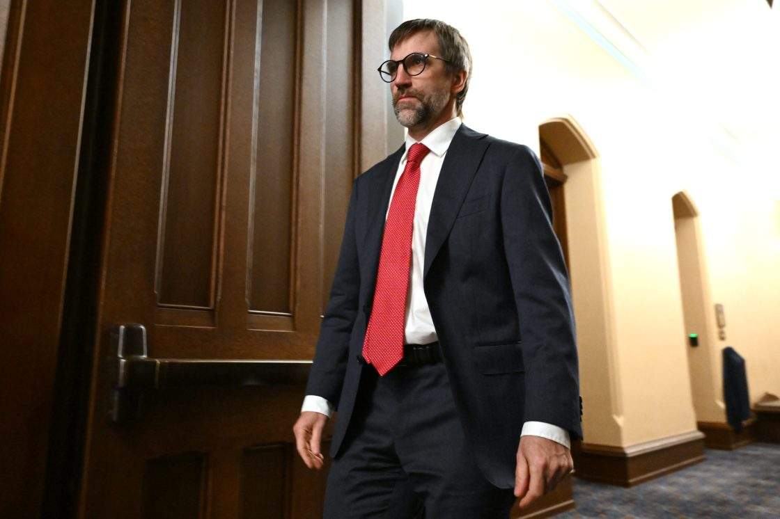 Liberal MP Steven Guilbeault makes his way to the Liberal Party of Canada caucus meeting on Parliament Hill in Ottawa, on Wednesday, May 27, 2026.