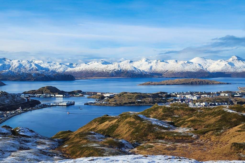 A file photo of the fishing port with industrial facilities and vessels in Alaska.