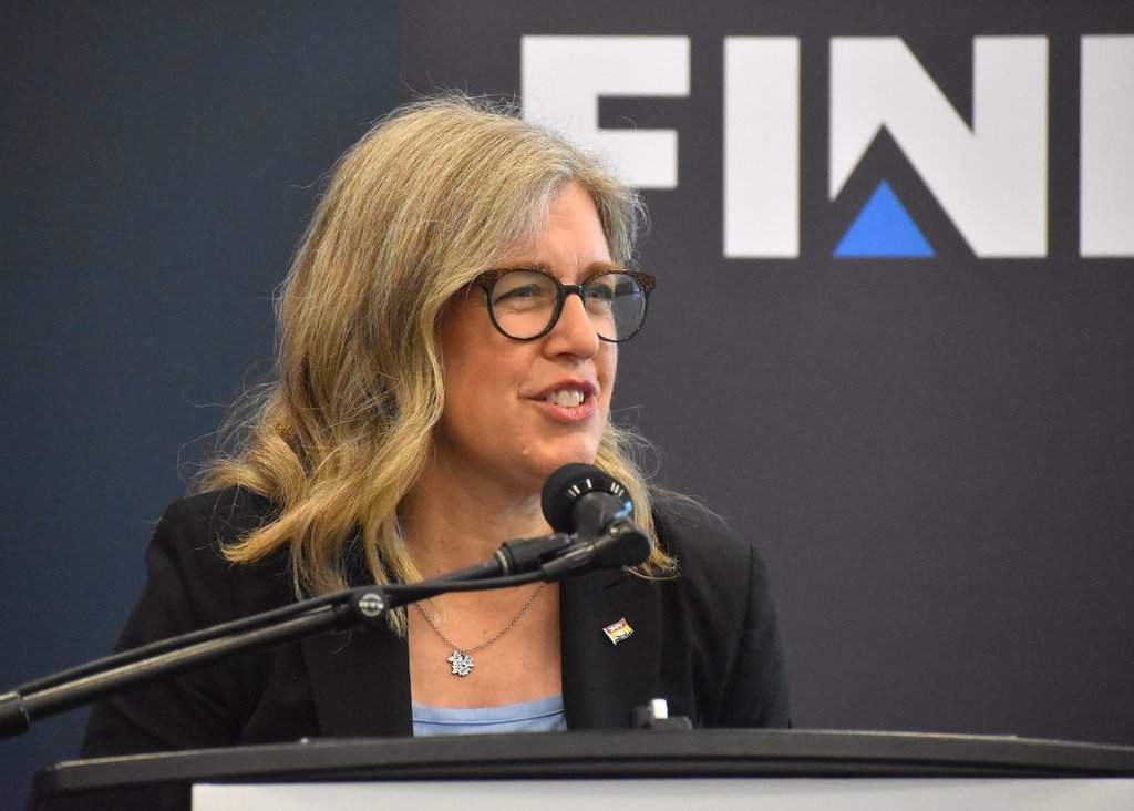 New Brunswick Premier Susan Holt makes a defence and cybersecurity announcement in Fredericton on Tuesday Aug. 25, 2026. THE CANADIAN PRESS/Eli Ridder.