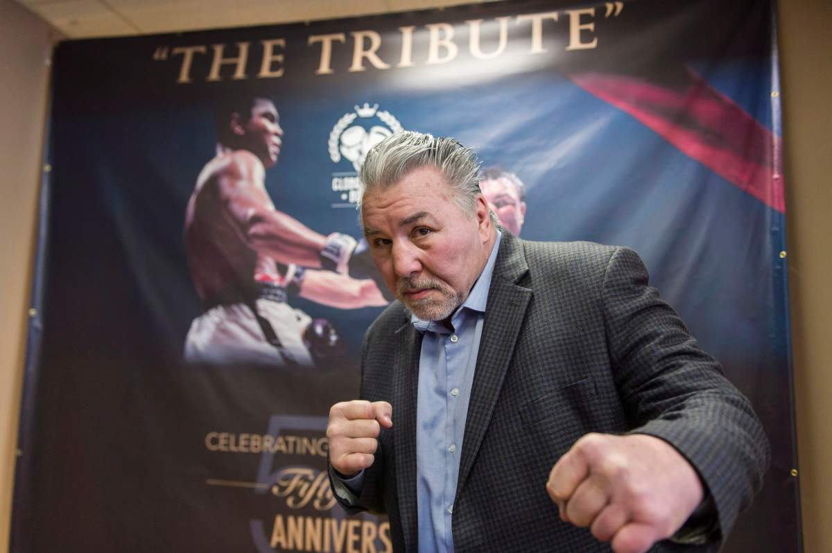 George Chuvalo poses for a portrait after the announcement in Toronto on Friday, March 11, 2016 of upcoming events commemorating the historic 1966 Muhammad Ali versus George Chuvalo boxing match. 