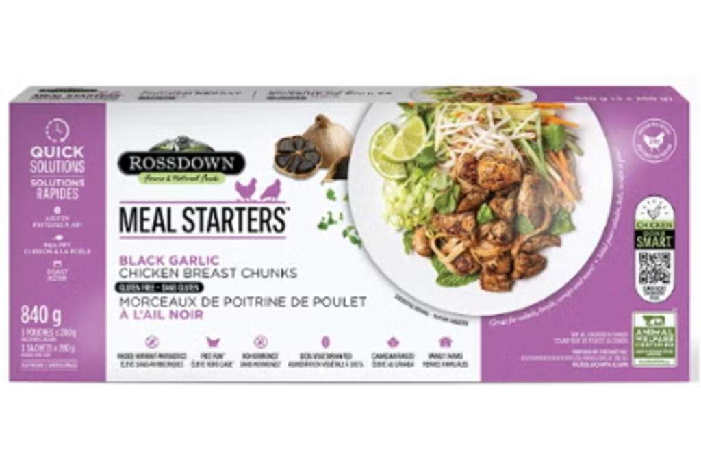 The Rossdown Meal Starters Black Garlic Chicken Breast Chunks is being recalled due to the potential presence of an undeclared soy allergen.