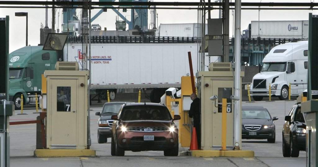 Vehicles are stopped and checked by the Customs Border Protection officers at the Ambassador Bridge in Detroit, Tuesday, April 21, 2009. 