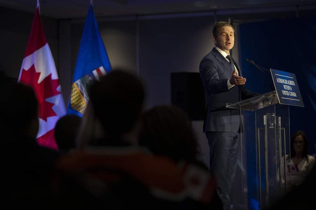 Conservative Leader Pierre Poilievre, delivers a speech on national unity in Edmonton on Tuesday, Sept. 29, 2026.  