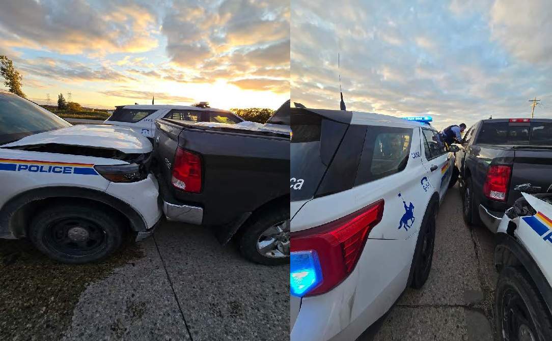 No officers were hurt in the police pursuit of the fleeing man from North Dakota, the RCMP said in a news release, noting that one police vehicle was damaged.
