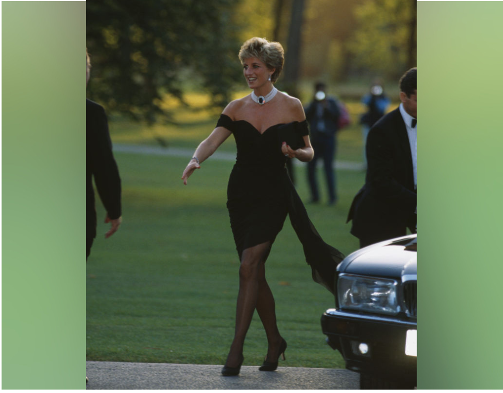 British royal Diana, Princess of Wales (1961-1997) wearing a black Christina Stambolian dress, attends a Vanity Fair party at the Serpentine Gallery in London, England, 20th November 1994.