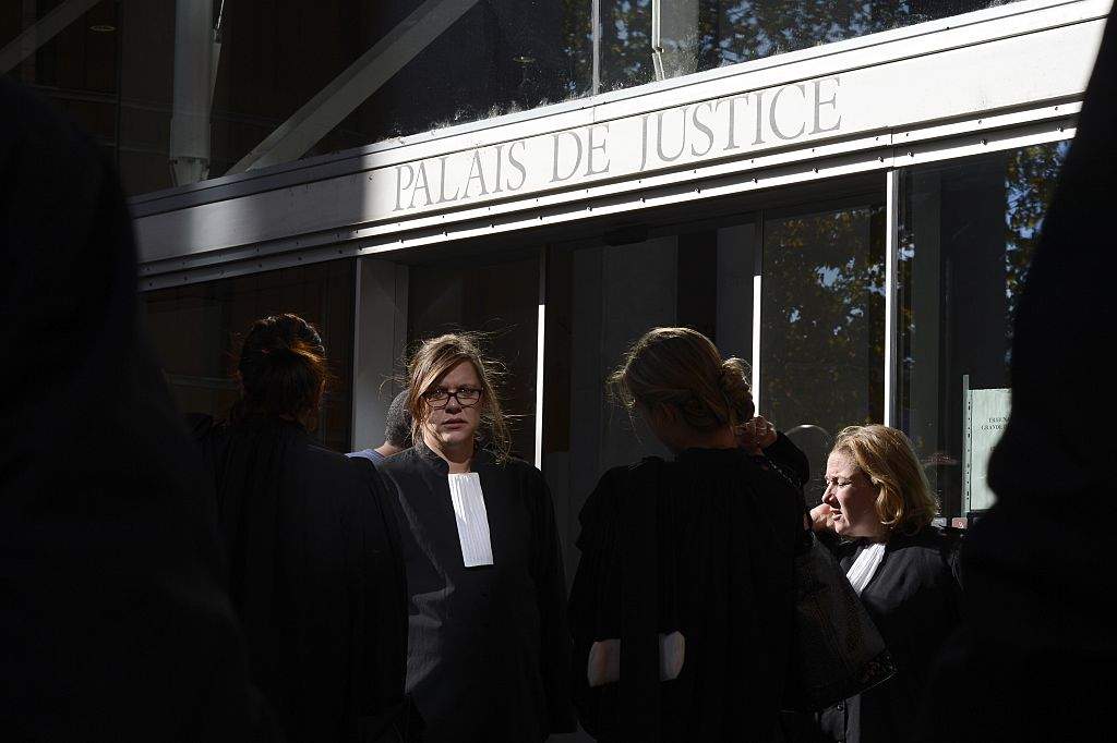 FILE: French lawyers demonstrate in front of the Palais de Justice in Toulouse on October 26, 2015, against the project of reform of legal aid.