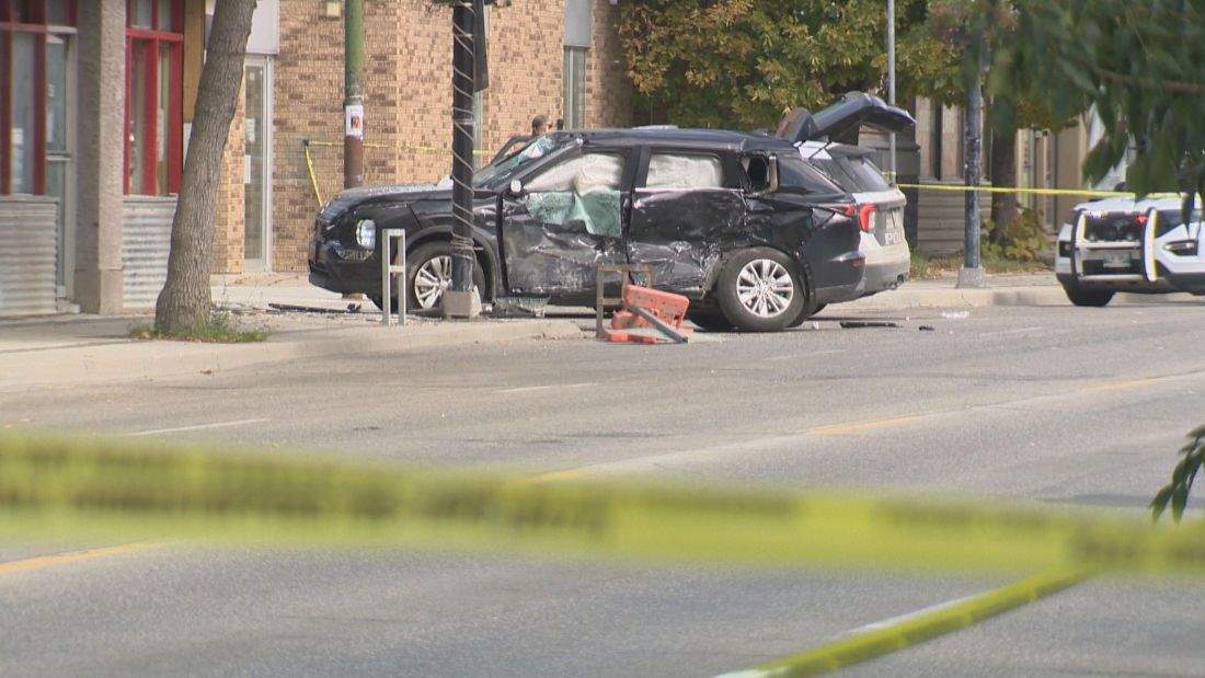 A Mitsubishi Outlander was struck by the suspect as he fled from pursuing officers, Winnipeg police said.