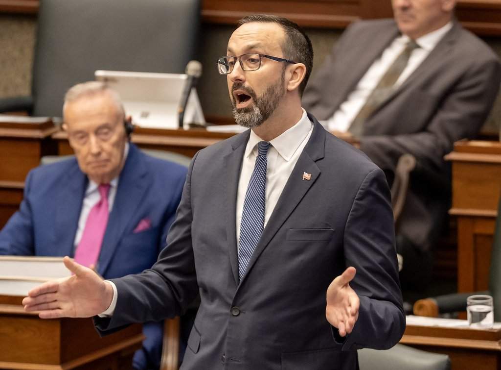 Ontario Minister of Colleges and Universities Nolan Quinn speaks during Question Period in the Ontario Legislature in Toronto on Tuesday March 24, 2026. THE CANADIAN PRESS/Frank Gunn.