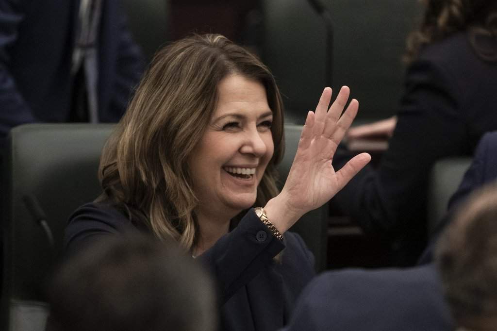 Alberta Premier Danielle Smith arrives at the Legislature for the throne speech, in Edmonton, on Thursday, Oct. 23, 2025. 
