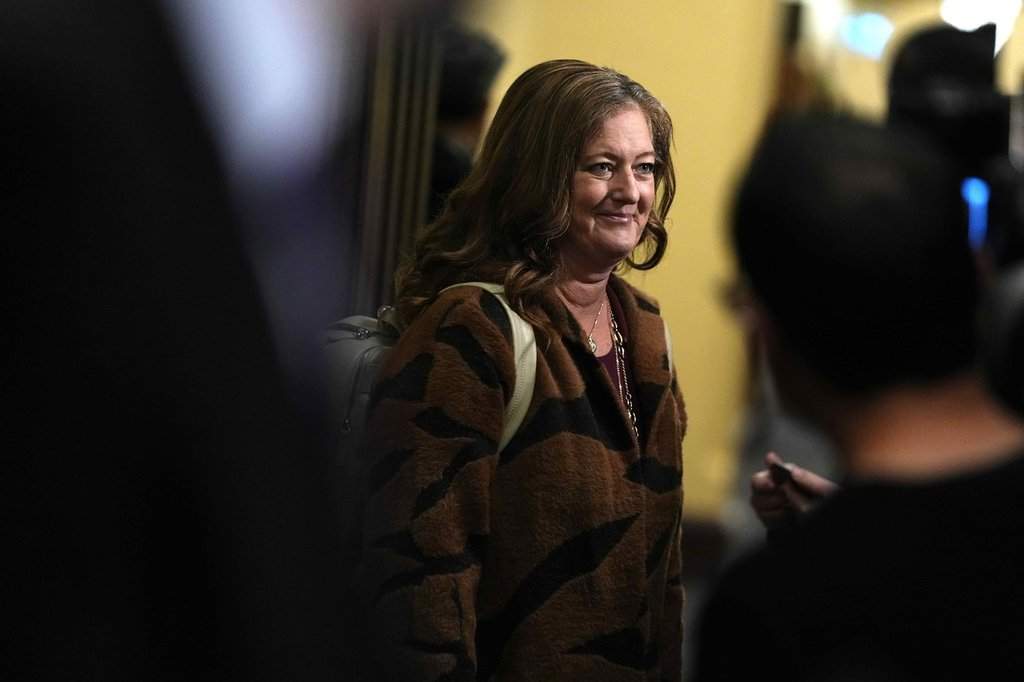 Liberal MP Lisa Hepfner responds to questions from journalists before a meeting of the Liberal caucus on Parliament Hill in Ottawa, on Wednesday, Oct. 28, 2026. 