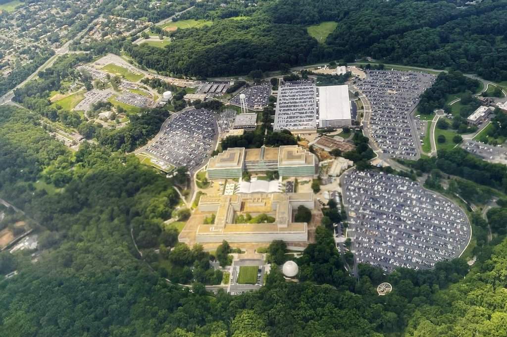 The Central Intelligence Agency headquarters is seen from a commercial airliner as it files over the CIA campus in Langley, Va., July 24, 2023. (AP Photo/Pablo Martinez Monsivais).