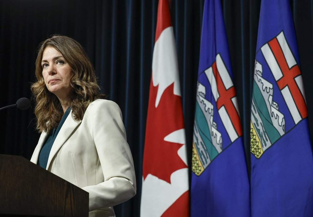 Alberta Premier Danielle Smith speaks to the media in Calgary, Wednesday, Oct. 21, 2026.