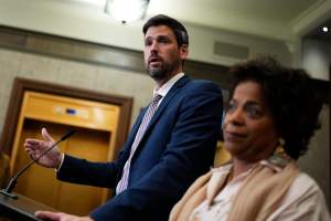 Minister of Justice Sean Fraser speaks as Minister of Health Marjorie Michel looks on during a media availability to outline next steps in the federal government’s medical assistance in dying laws, in the Foyer of the House of Commons on Parliament Hill in Ottawa, on Wednesday, Oct. 7, 2026. THE CANADIAN PRESS/Justin Tang