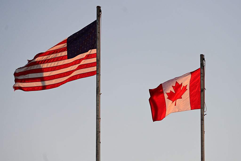 The United States and Canadian flags wave during the Major League Soccer 2026 match between Philadelphia Union and CF Montreal at Subaru Park in Chester, Pennsylvania, on September 5, 2026.