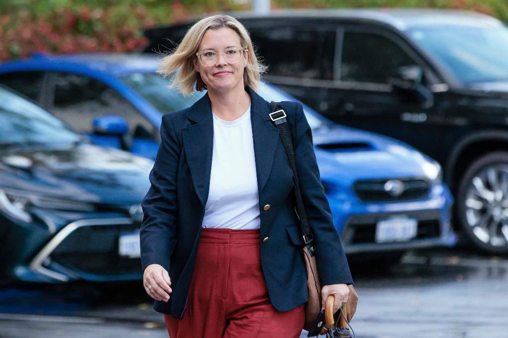 A file photo of Western Australian state government minister Hannah Beazley arriving for a Labor caucus meeting in Perth, Australia, June 6, 2023.