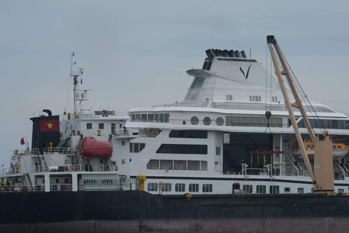 A U.S. cruise ship, the MV Odyssey, docks at the Sihanoukville Autonomous Port in Sihanoukville, Cambodia, Wednesday, Oct. 28, 2026.