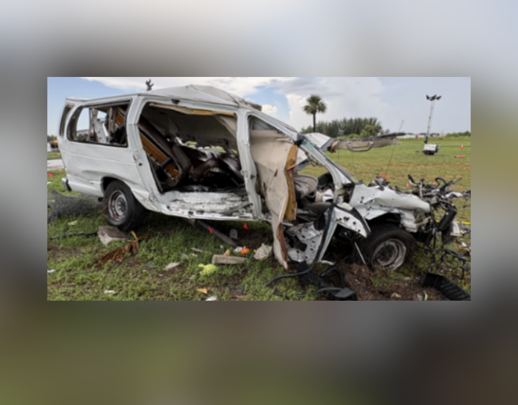 A van hit by an Amazon cargo plane after it overshot the runway at Miami International Airport on Sept. 6.