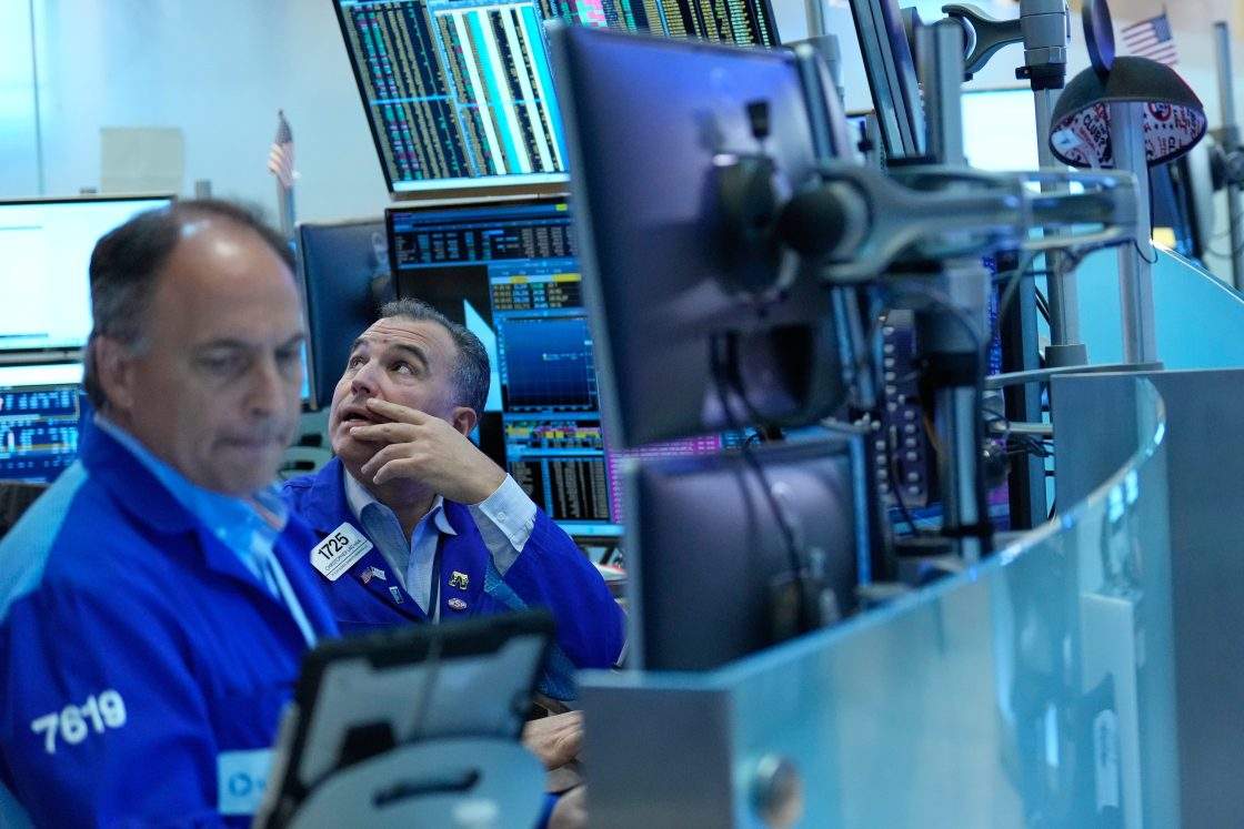 FILE - Christopher Lagana works on the floor at the New York Stock Exchange in New York, Monday, Sept. 14, 2026.